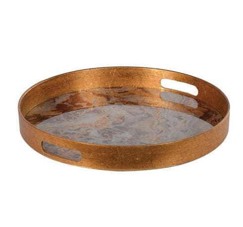Red Brick Marble Effect Brass Mirror Tray